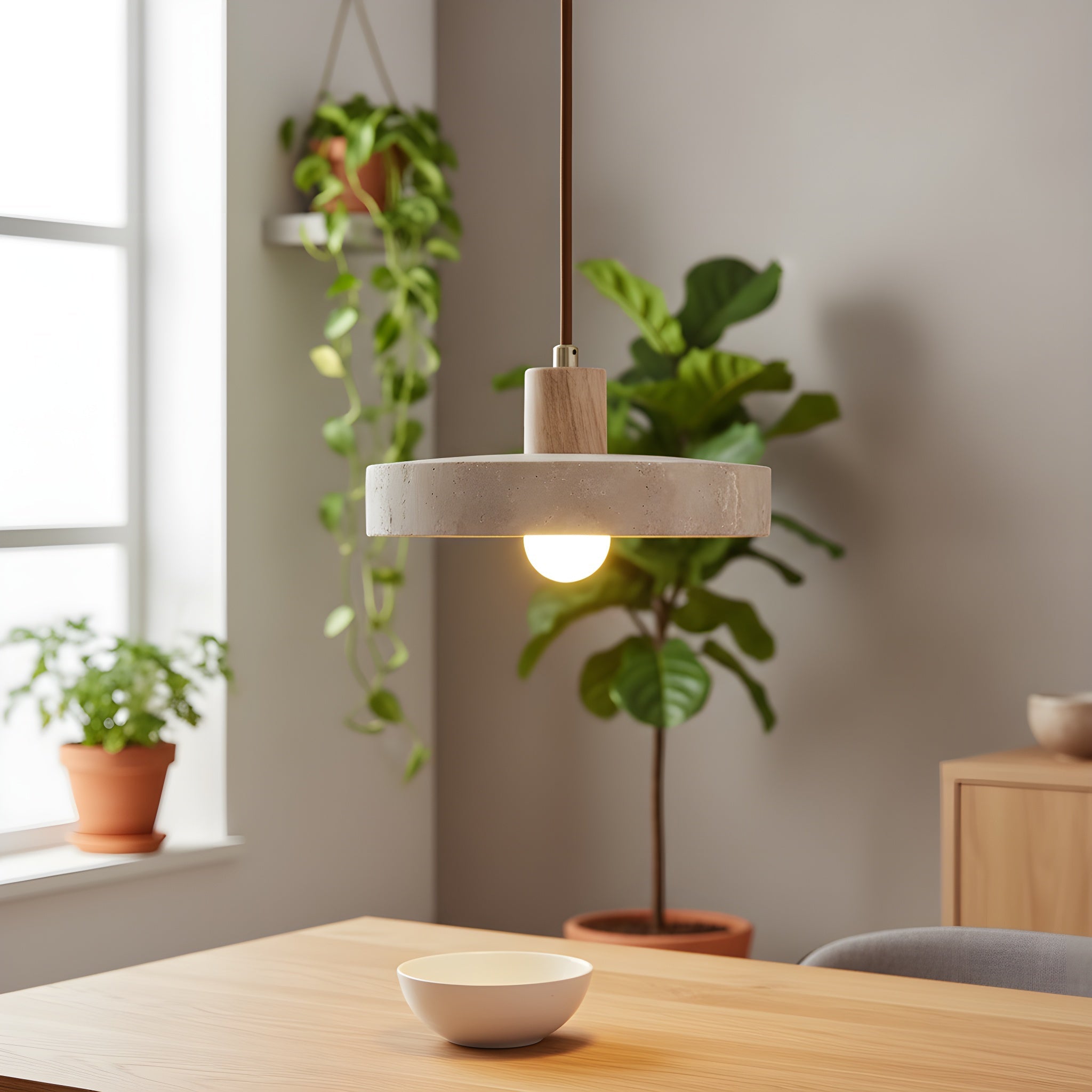 Lampada a sospensione Bauhaus in travertino