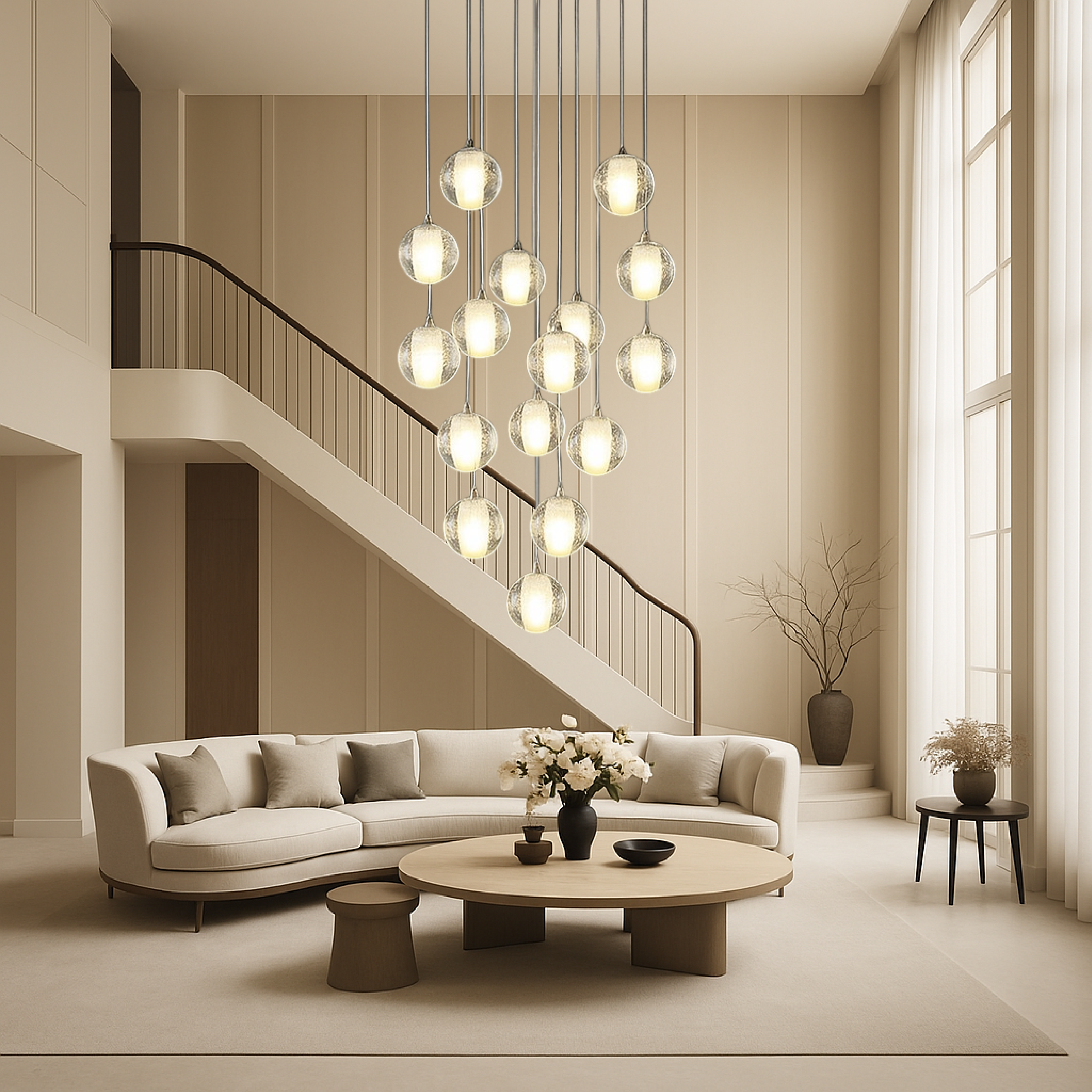 Lampadario per scale con sfere di cristallo