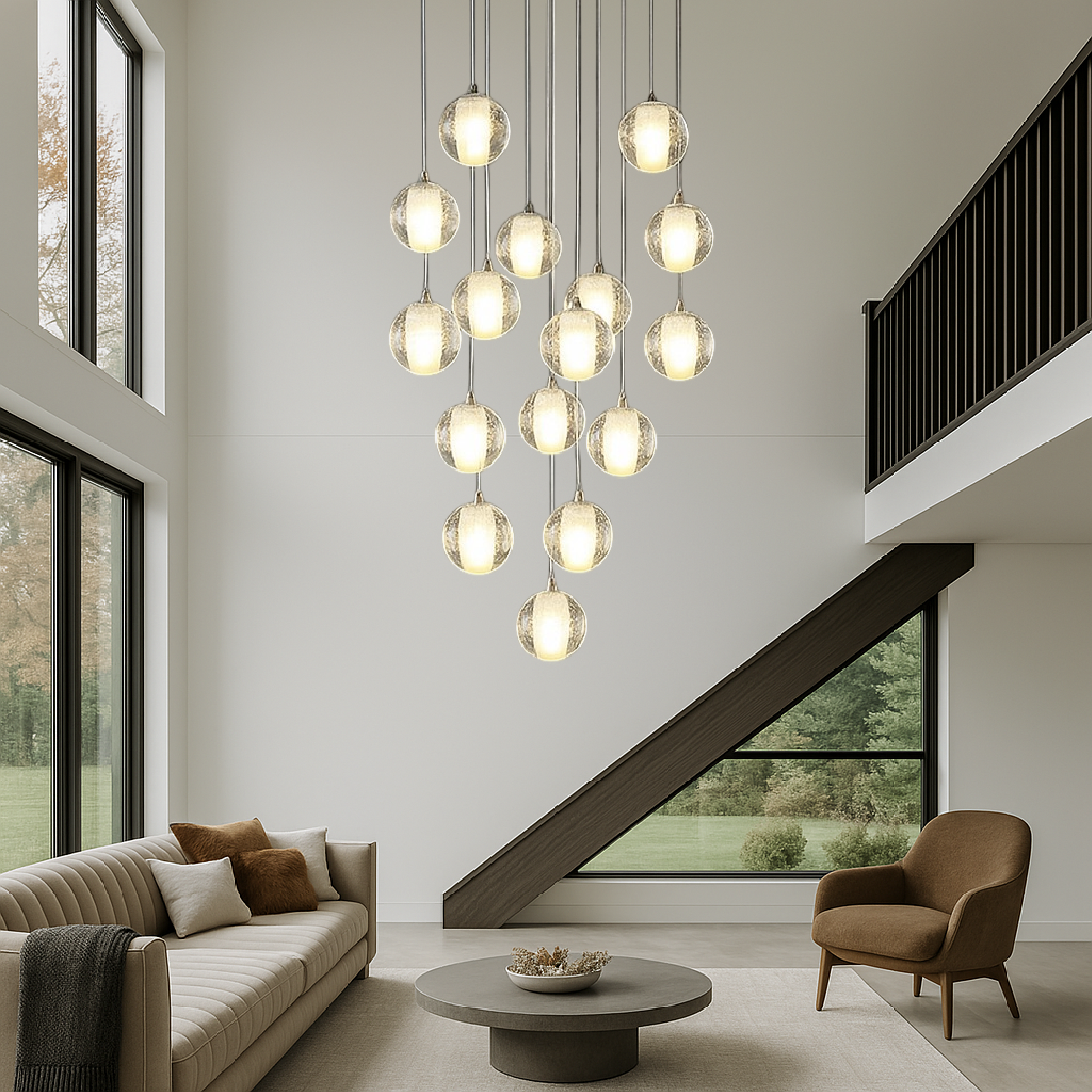 Lampadario per scale con sfere di cristallo