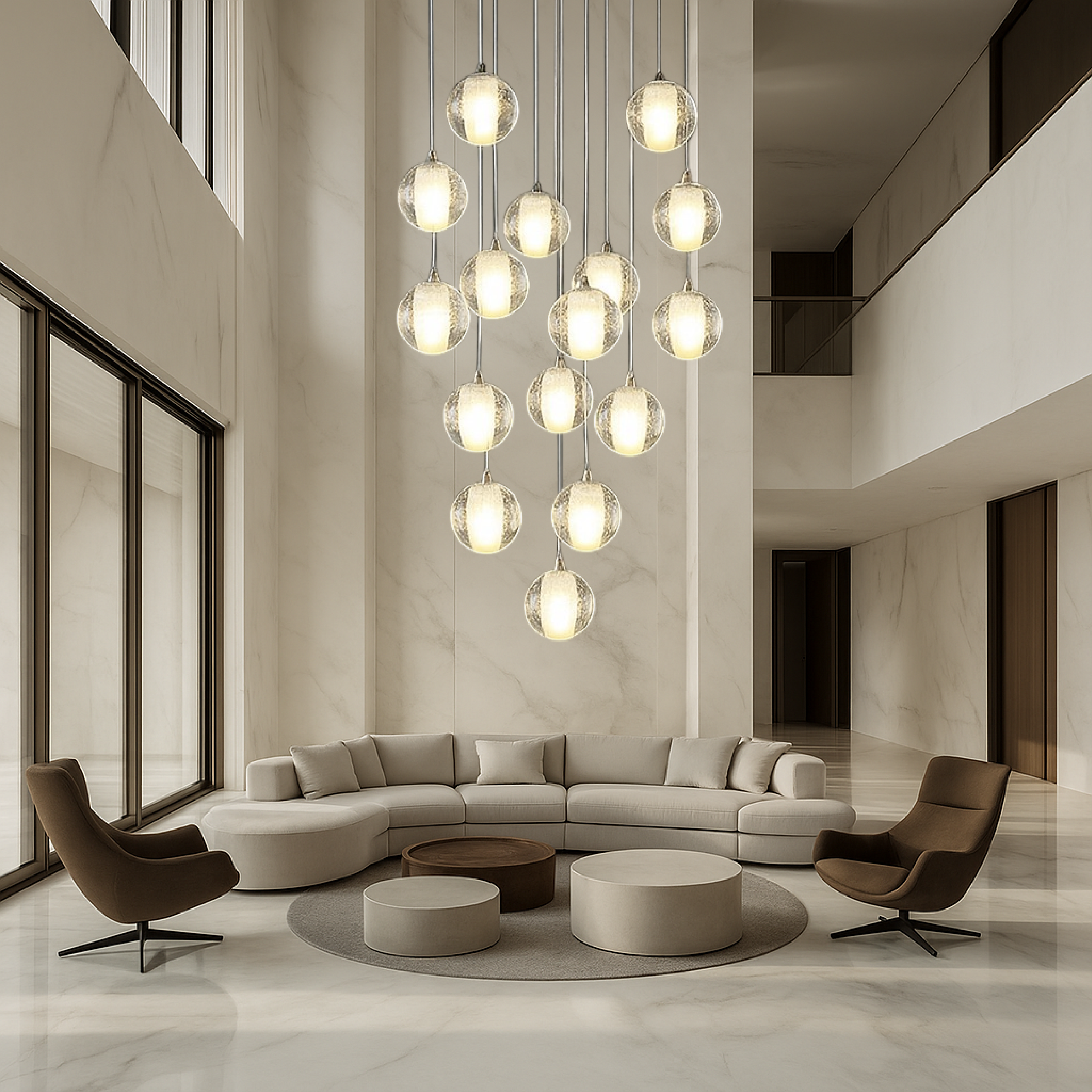Lampadario per scale con sfere di cristallo