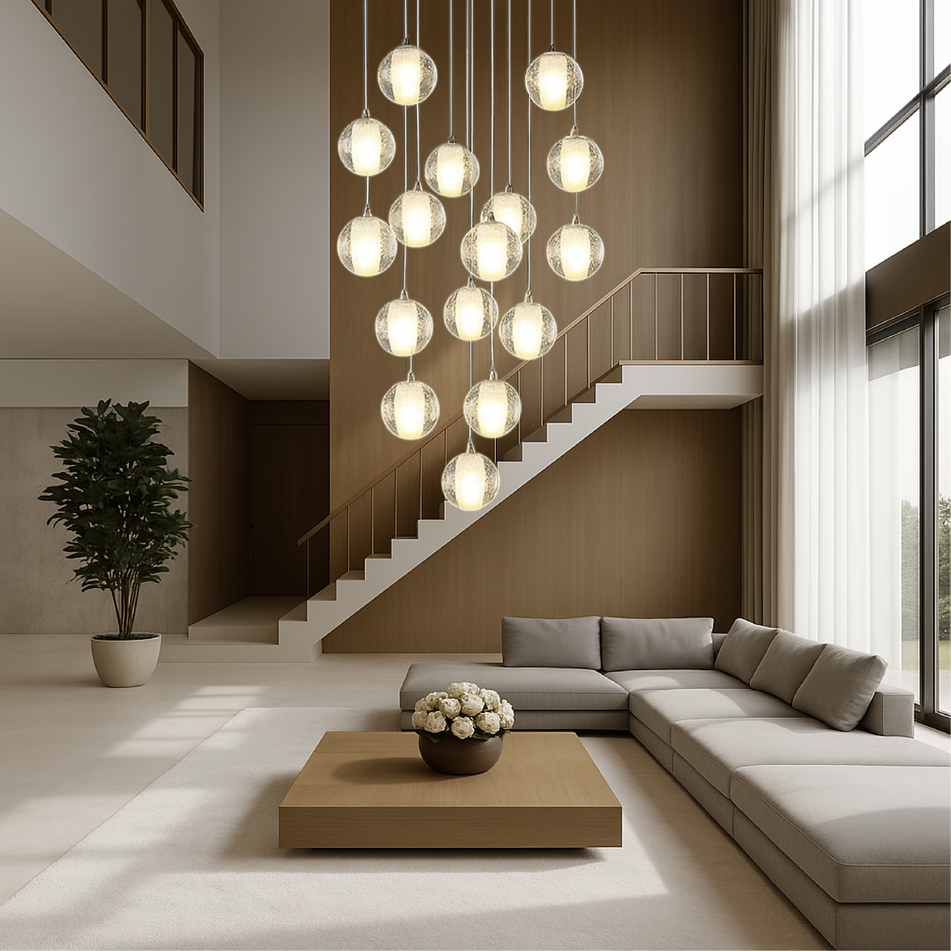 Lampadario per scale con sfere di cristallo