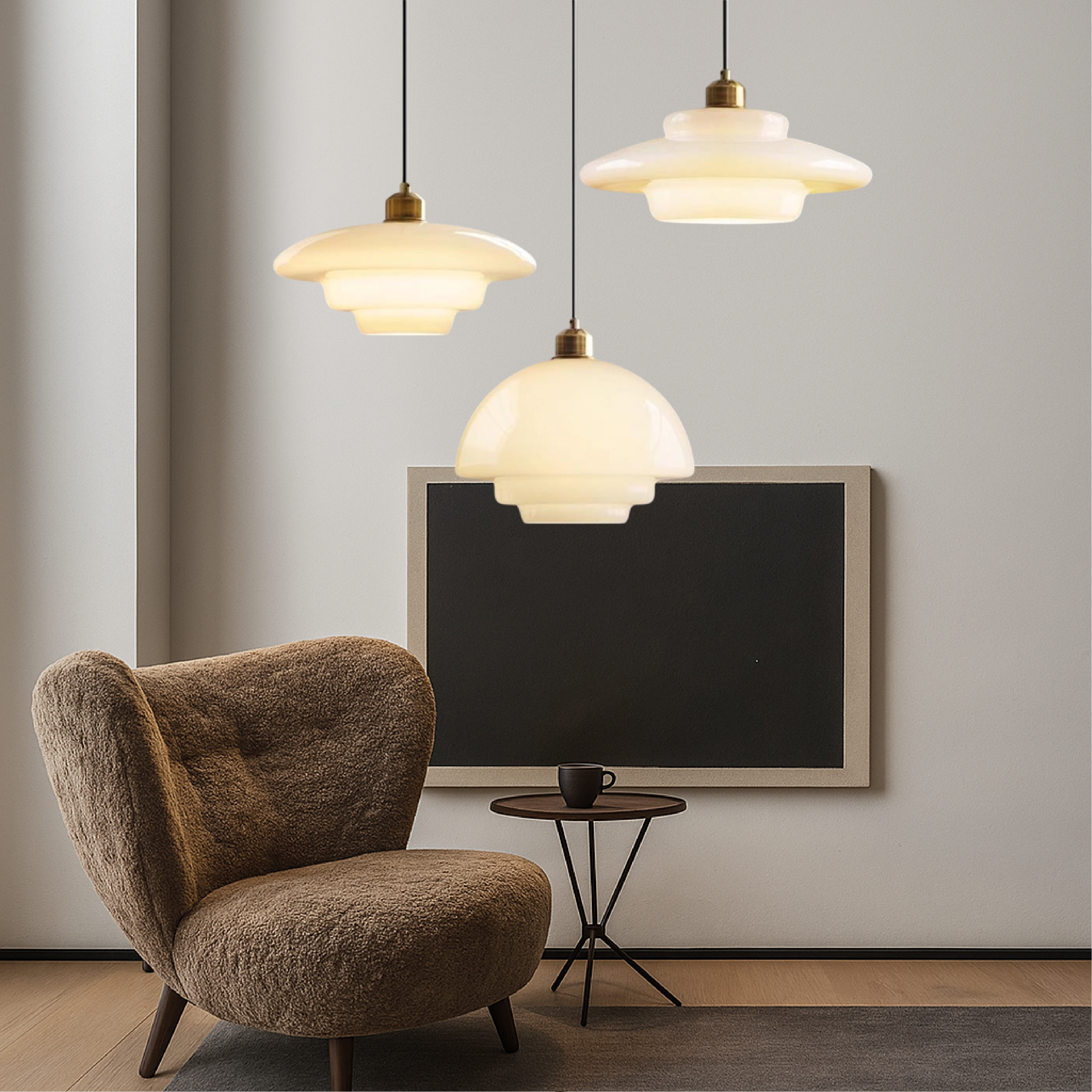 Lampada a sospensione in vetro bianco latte