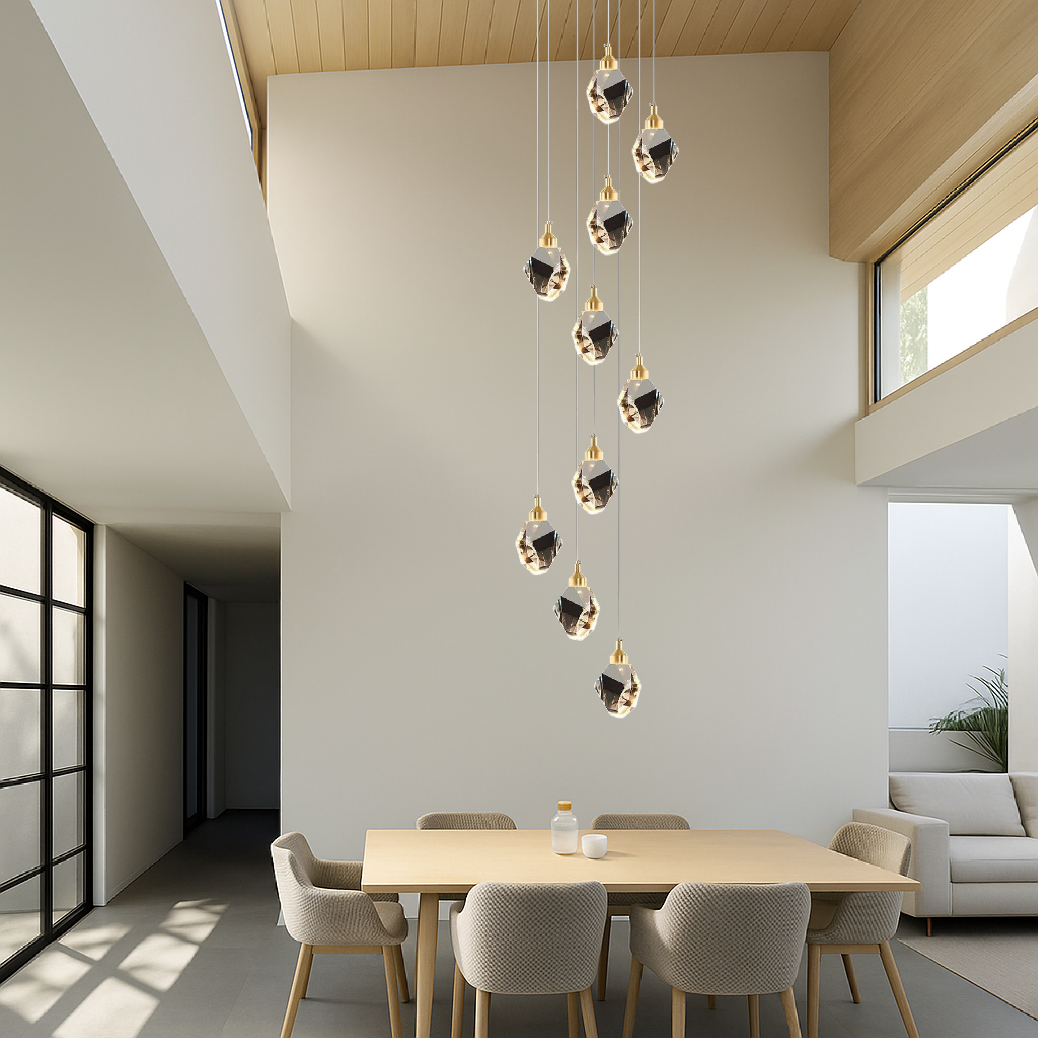 Lustre da scala in cristallo a 10 teste