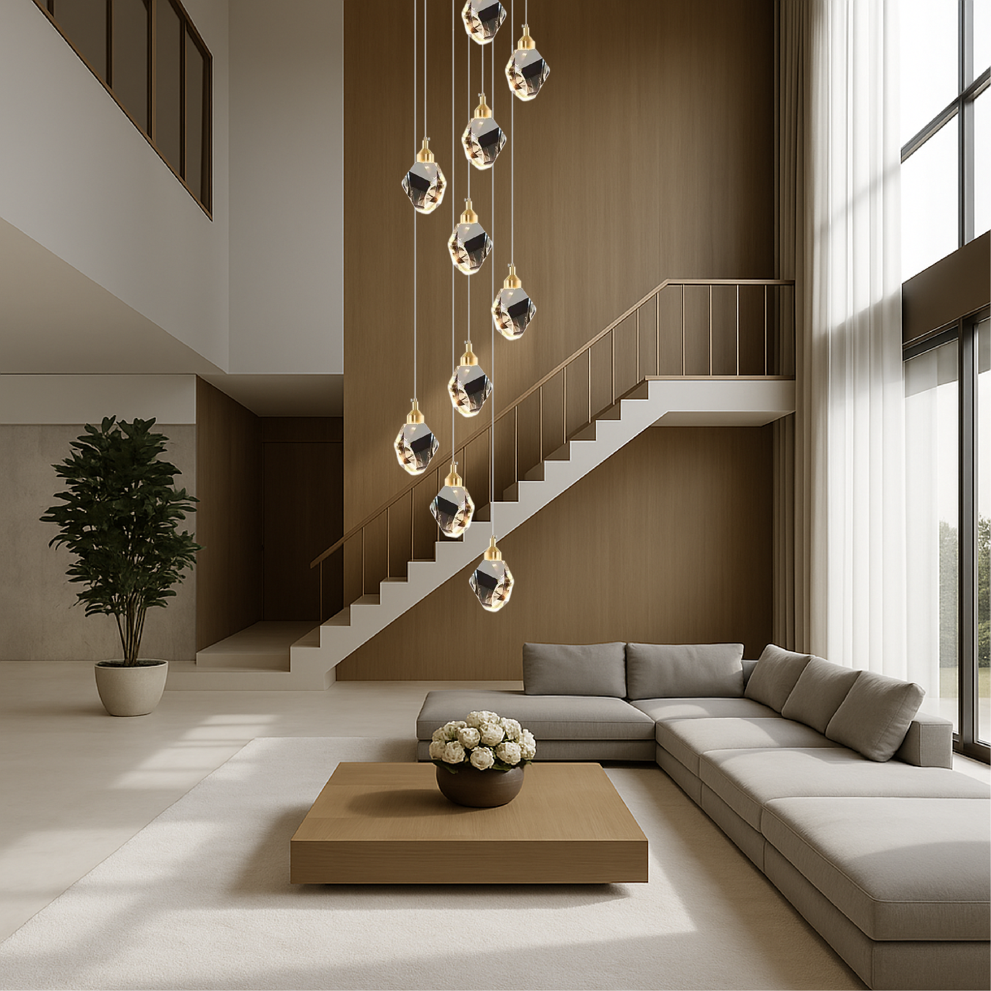 Lustre da scala in cristallo a 10 teste