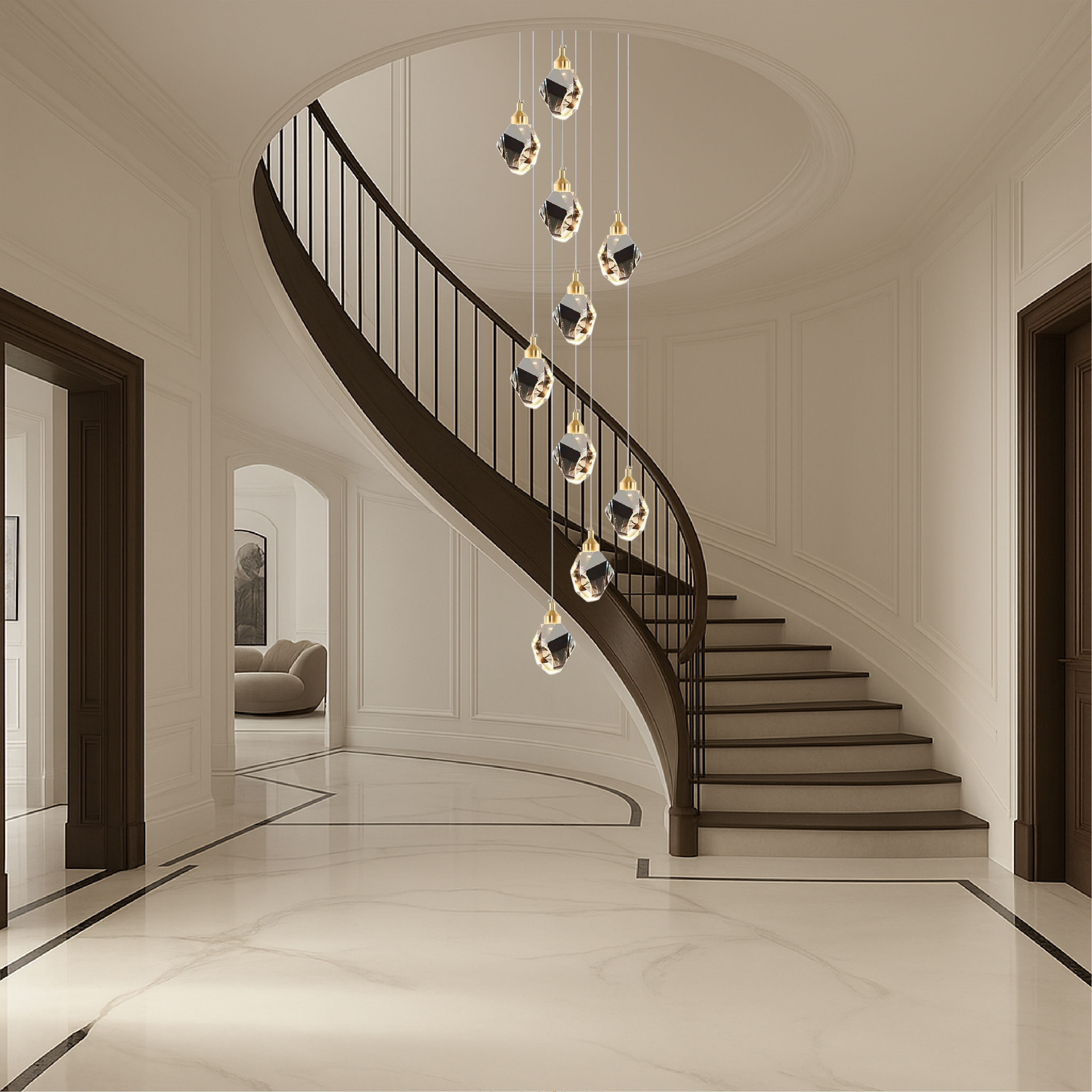 Lustre da scala in cristallo a 10 teste