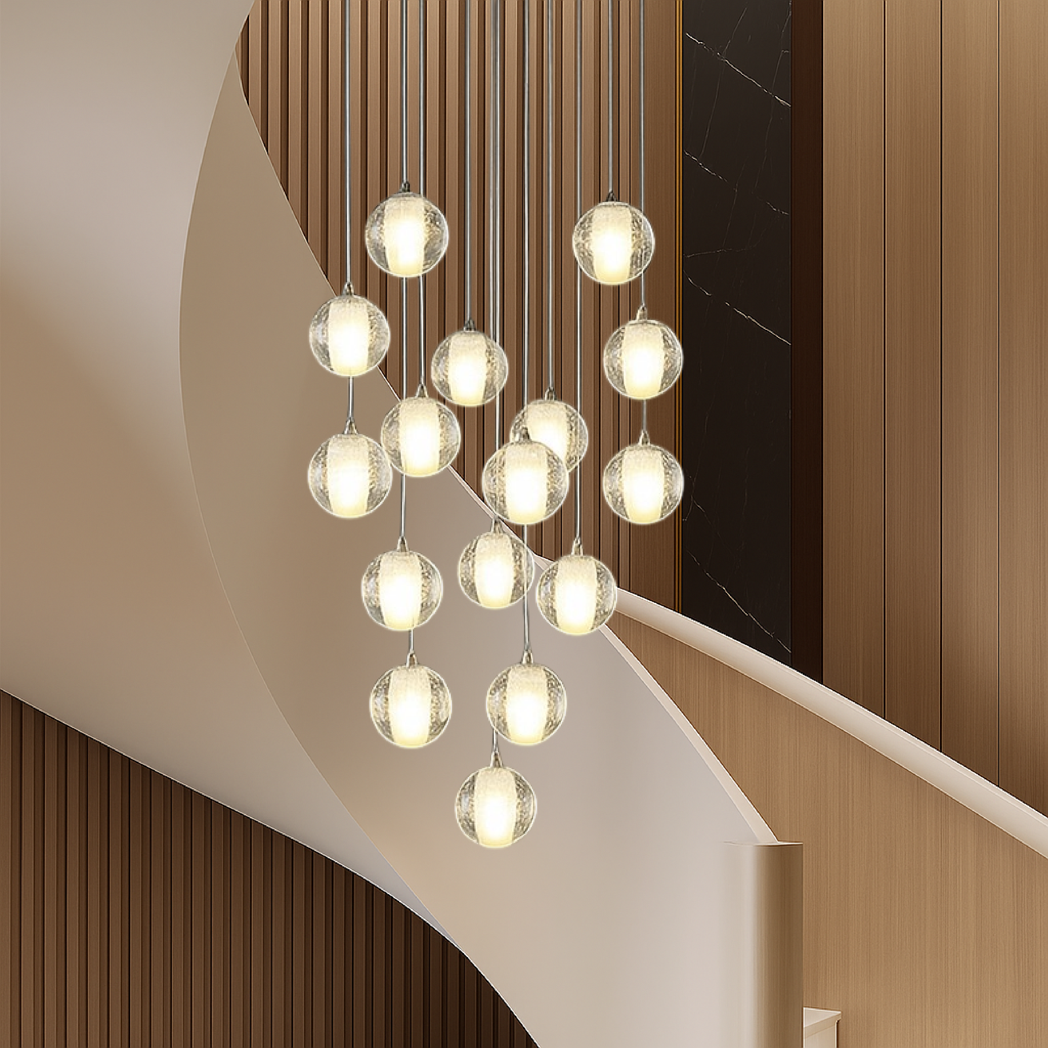 Lampadario per scale con sfere di cristallo