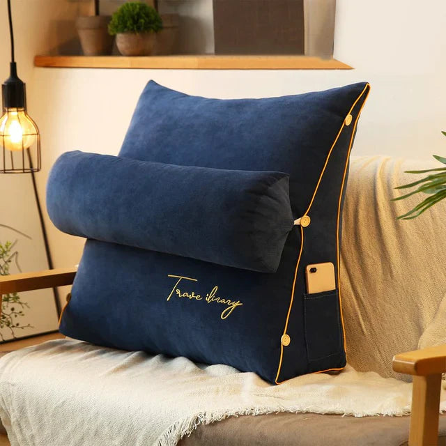 Coussin de Soutien Dorsal en Forme de Coin - Bleu Marine Confort Ergonomique pour Lit ou Canapé