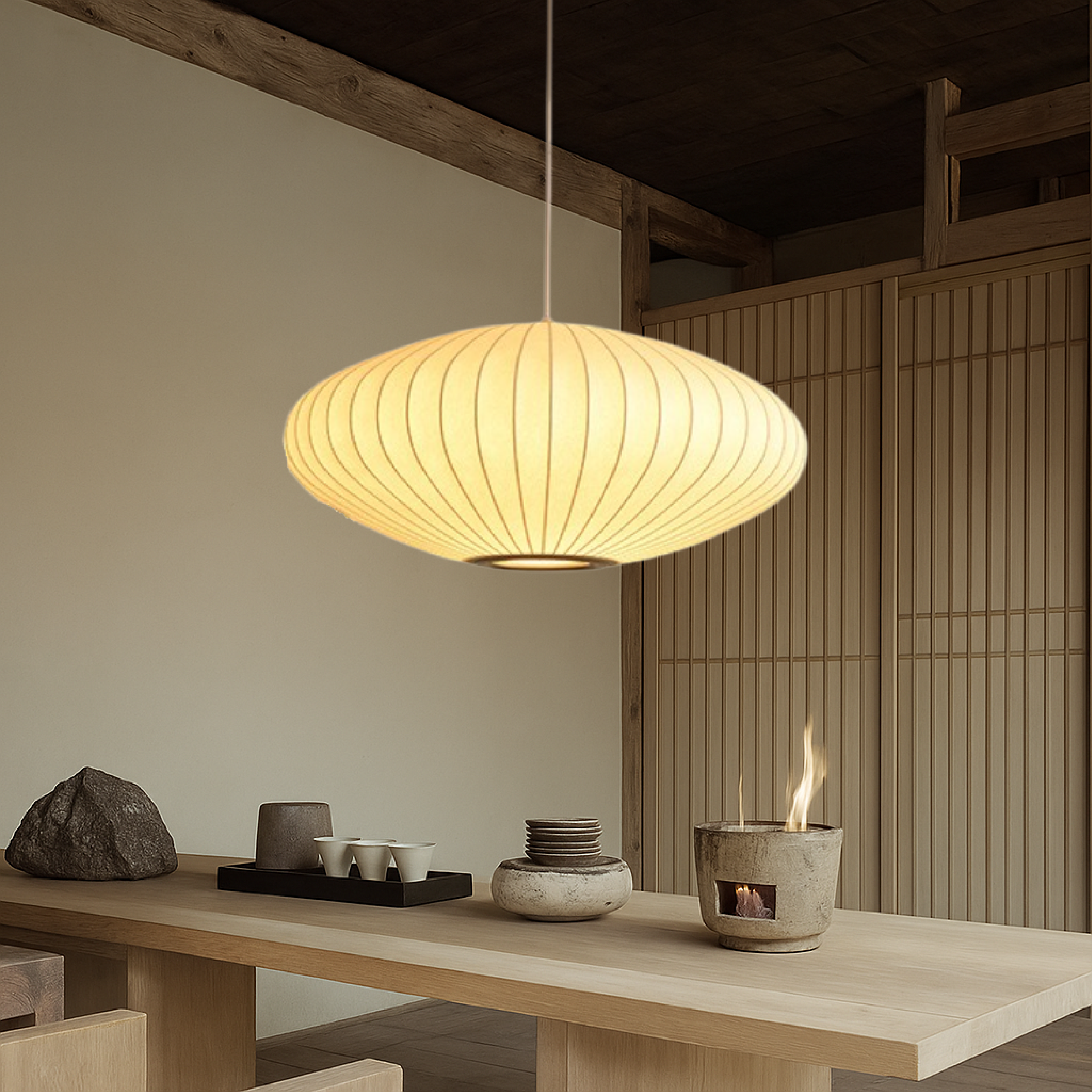 Lampadario in seta italiana