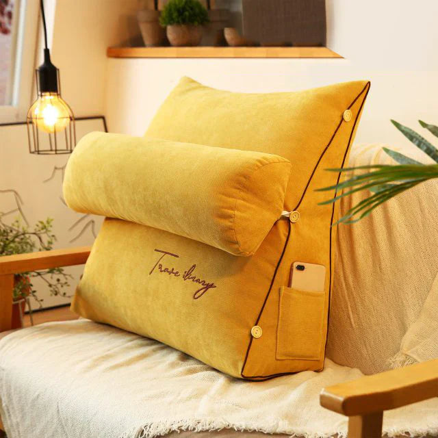 Coussin de Soutien Dorsal en Forme de Coin - Jaune Confort Ergonomique pour Lit ou Canapé