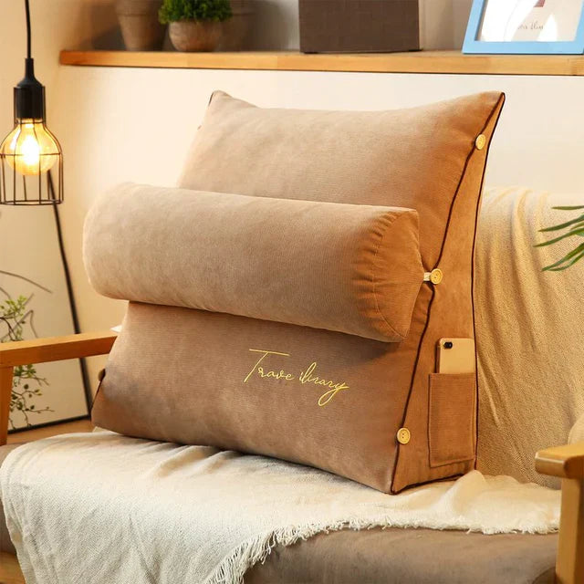 Coussin de Soutien Dorsal en Forme de Coin - Marron Confort Ergonomique pour Lit ou Canapé