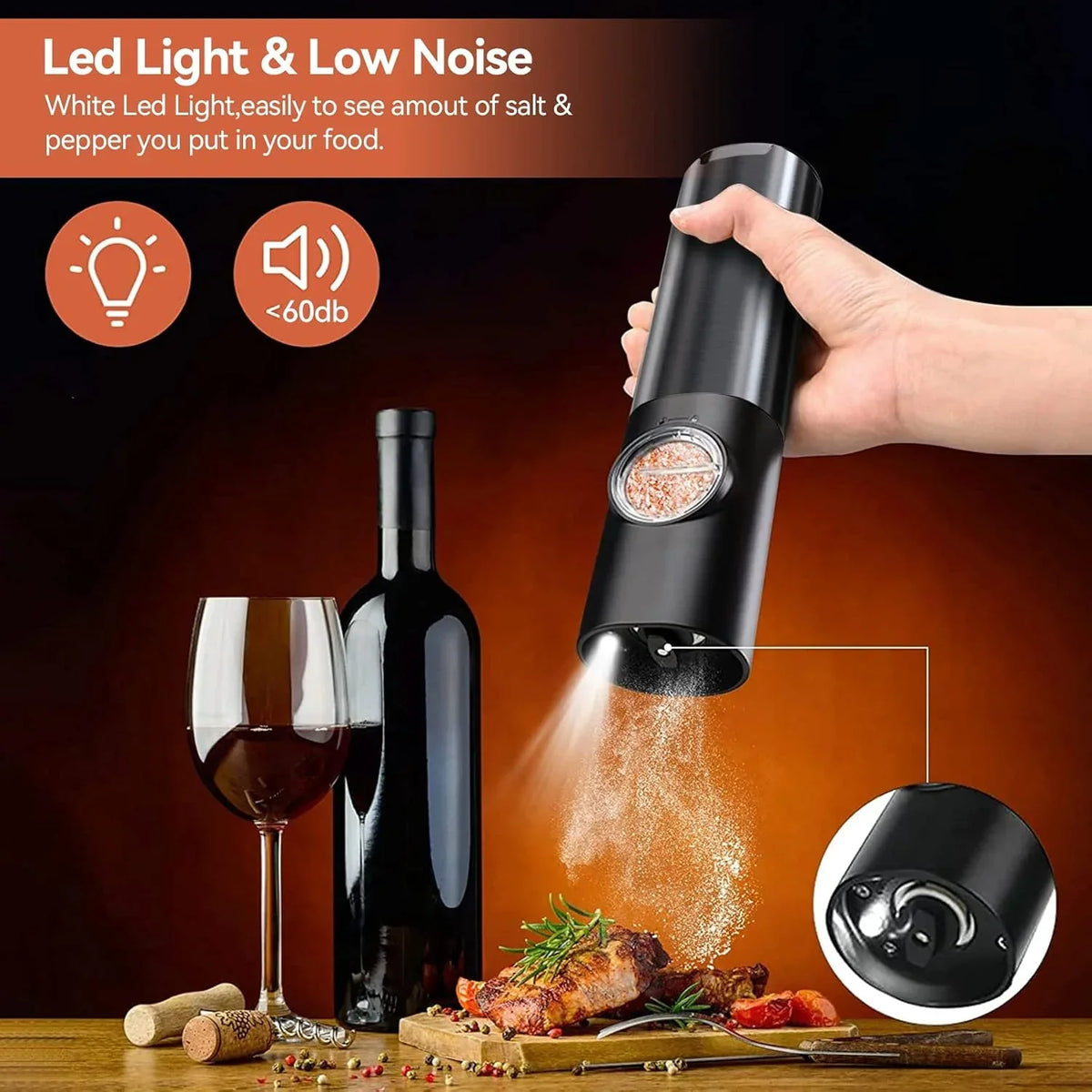 Moulin à Poivre et à Sel Électrique Rechargeable pour Assaisonnement travel b