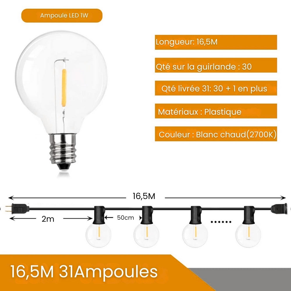 Guirlande lumineuse extérieure LED Ginguette .5M 31LEDS pour illuminer votre extérieur