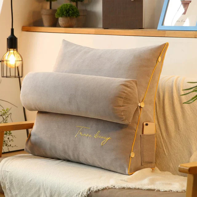 Coussin de Soutien Dorsal en Forme de Coin - Gris Clair Confort Ergonomique pour Lit ou Canapé