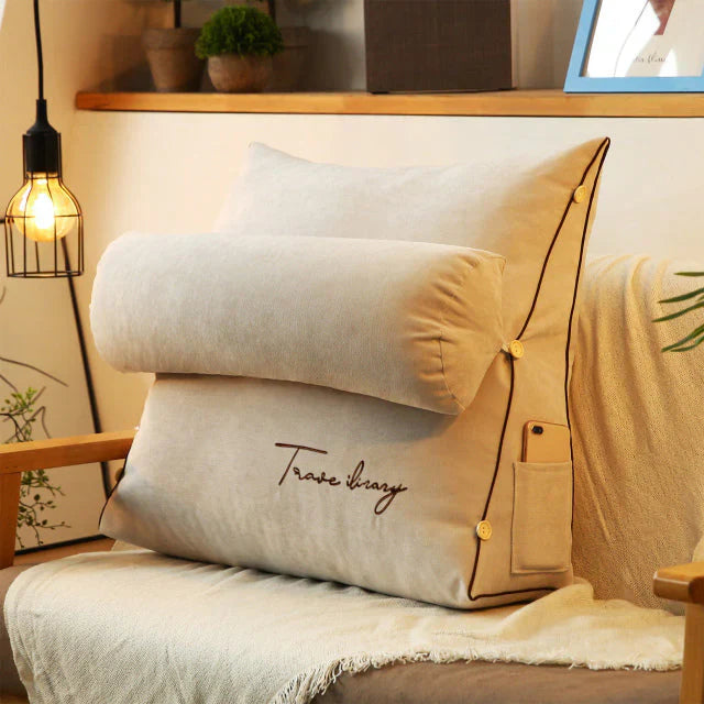 Coussin de Soutien Dorsal en Forme de Coin - Beige Confort Ergonomique pour Lit ou Canapé