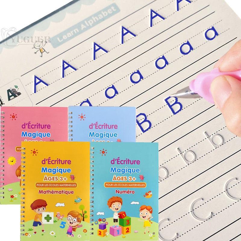 Cahier d'écriture - Ensemble de Cahiers + Stylo Magique + Recharges pour Apprentissage Ludique