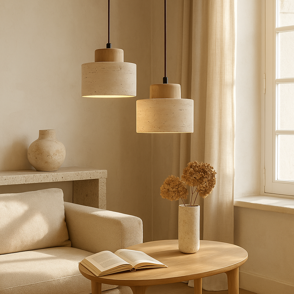 Lampada a sospensione in pietra di travertino