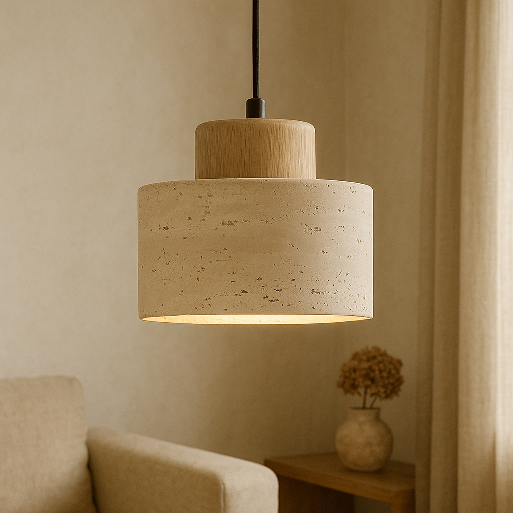 Lampada a sospensione in pietra di travertino