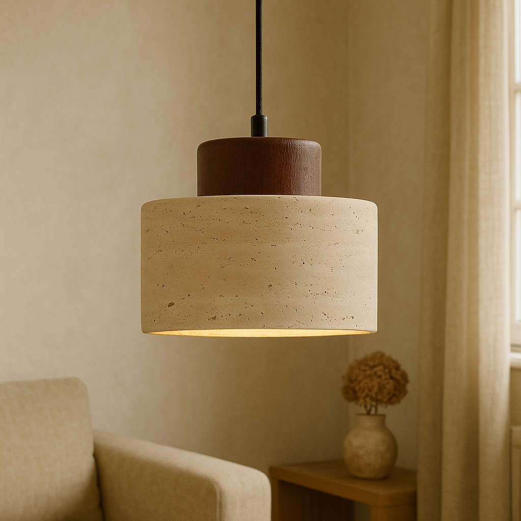 Lampada a sospensione in pietra di travertino