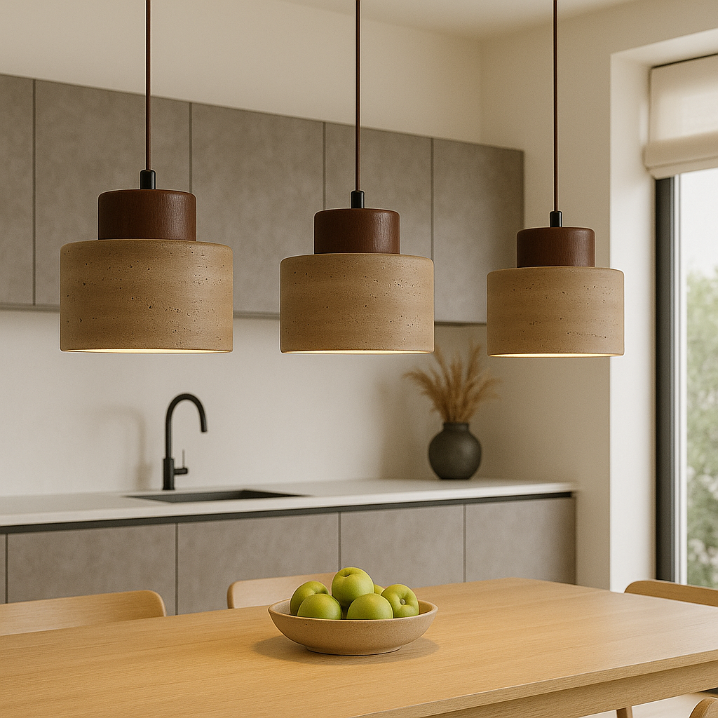 Lampada a sospensione in pietra di travertino
