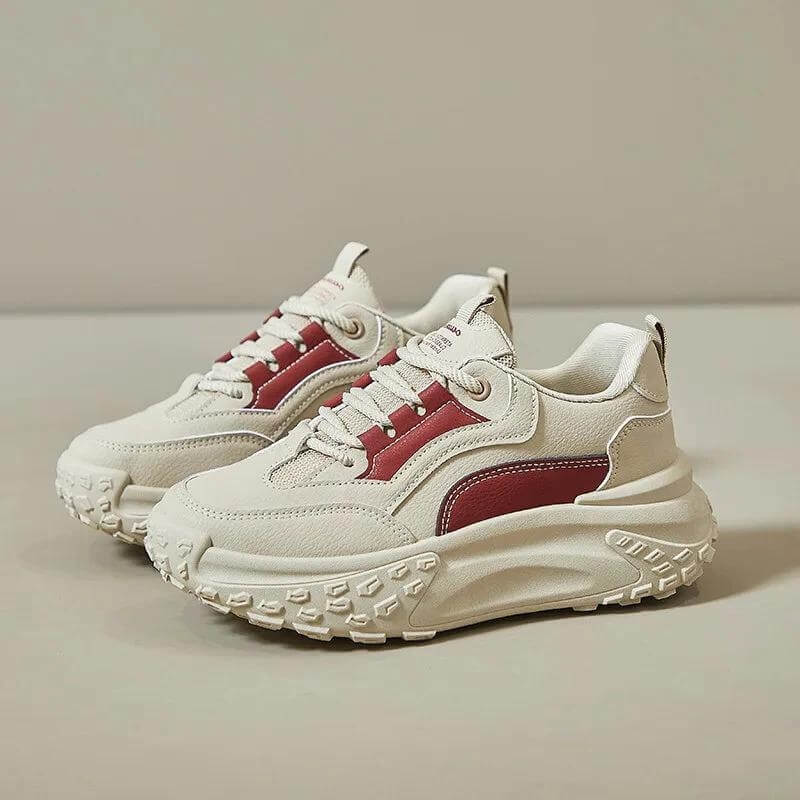 Baskets Confortables ChicWalk en Beige / Rouge - Confort Orthopédique et Style Élégant pour une Mode Décontractée