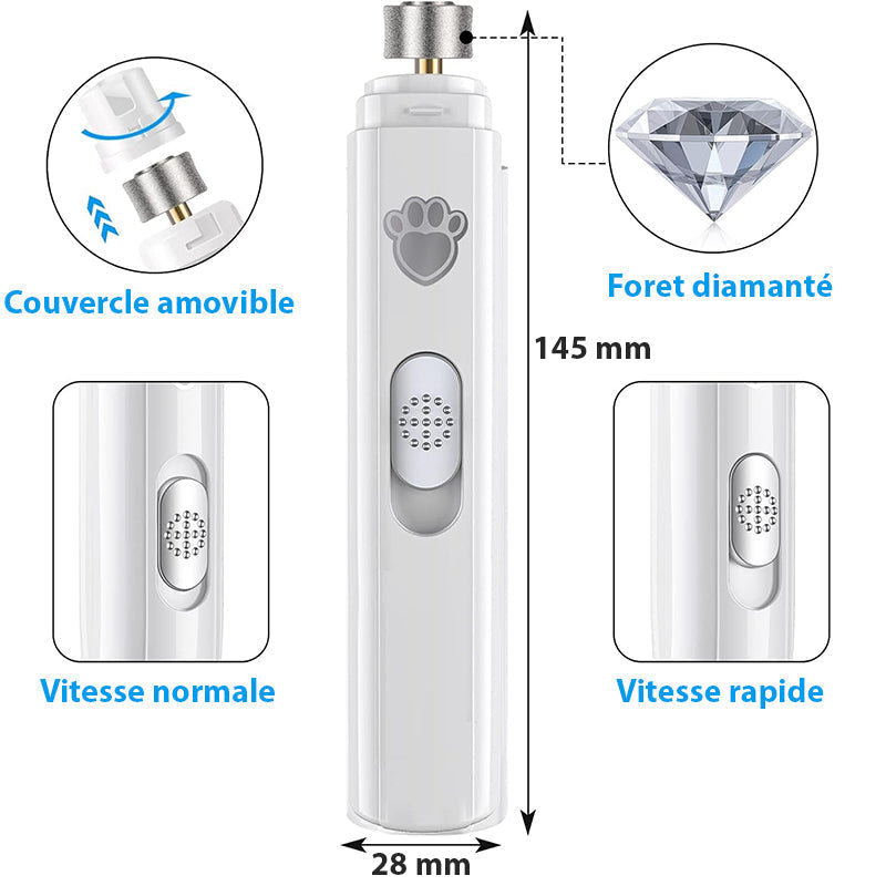 Coupe-Ongles Électrique Rechargeable Professionnel pour Animaux - Coupe Rapide et Sans Douleur