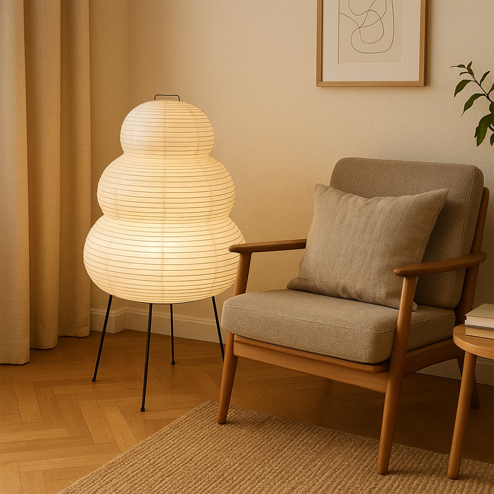 Lampada da terra in carta di riso