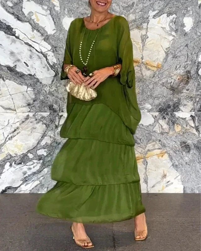 Robe longue élégante Elsie à col en O pour femmes - Vert de qualité, polyvalente