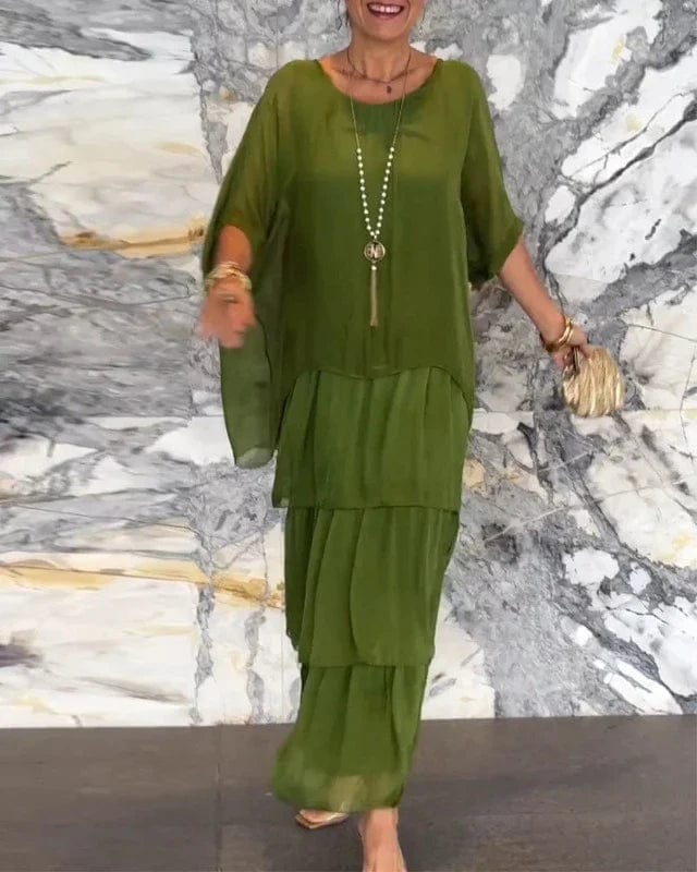Robe longue élégante Elsie à col en O pour femmes - Polyvalente et tendance, silhouette flatteuse