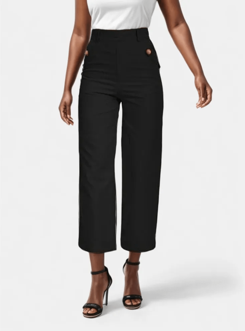 Pantalon Large Noir Tendance Été - Contrôle du Ventre et Polyvalence en Sergé dog