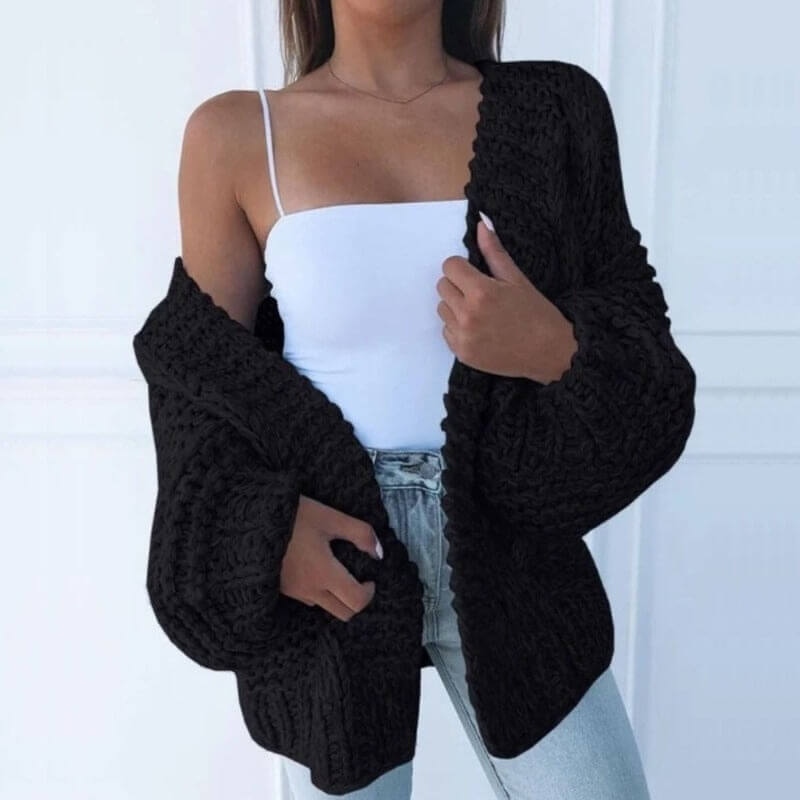 Gilet Cocoon Chic Noir - Cardigan Tendance et Confortable pour une Mode Féminine et Élégante