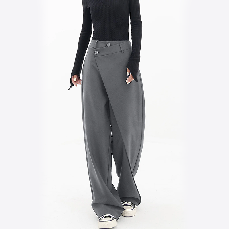 Pantalon large Julia gris foncé coupe asymétrique style rétro travel bottle l