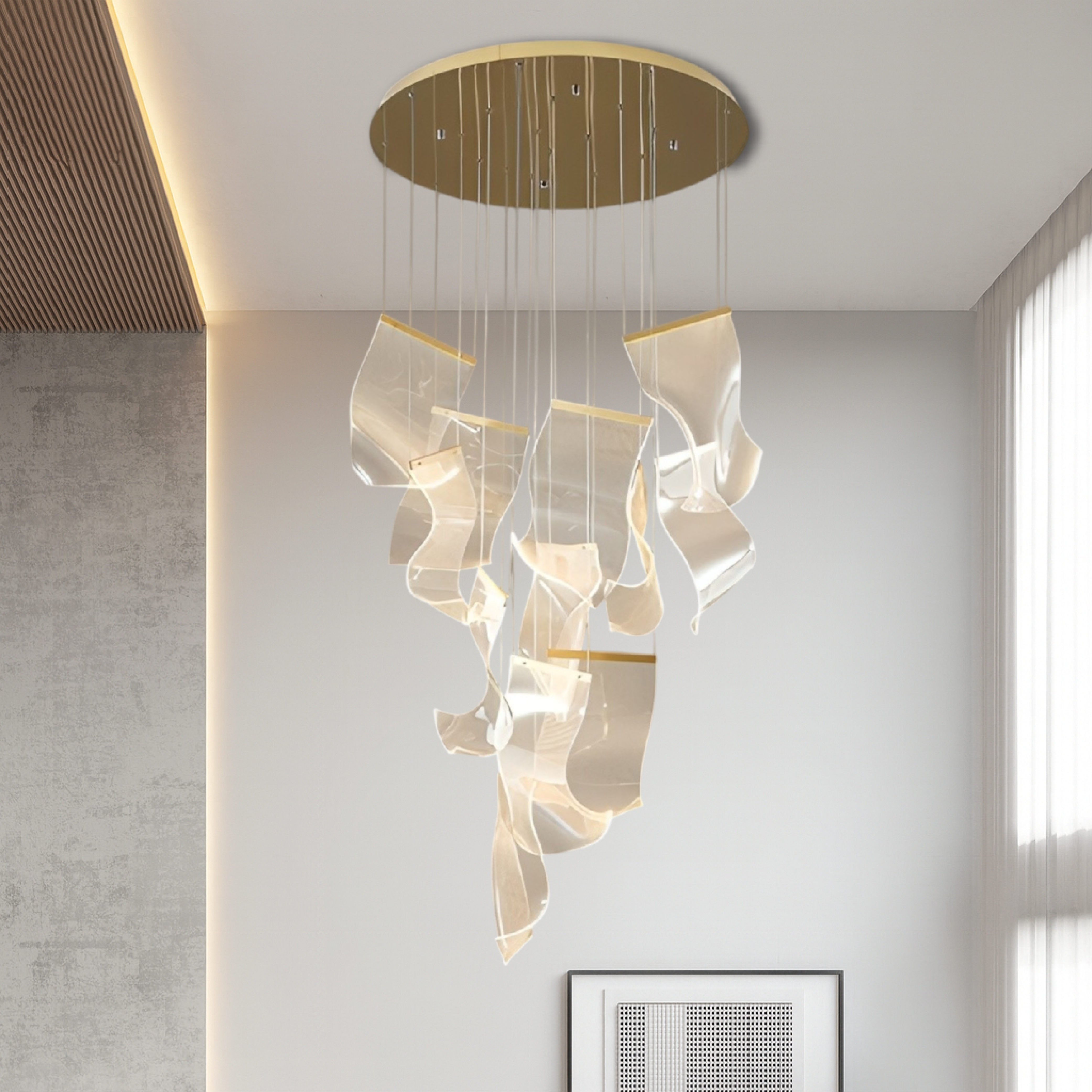 Lampadario per scale in acrilico dorato