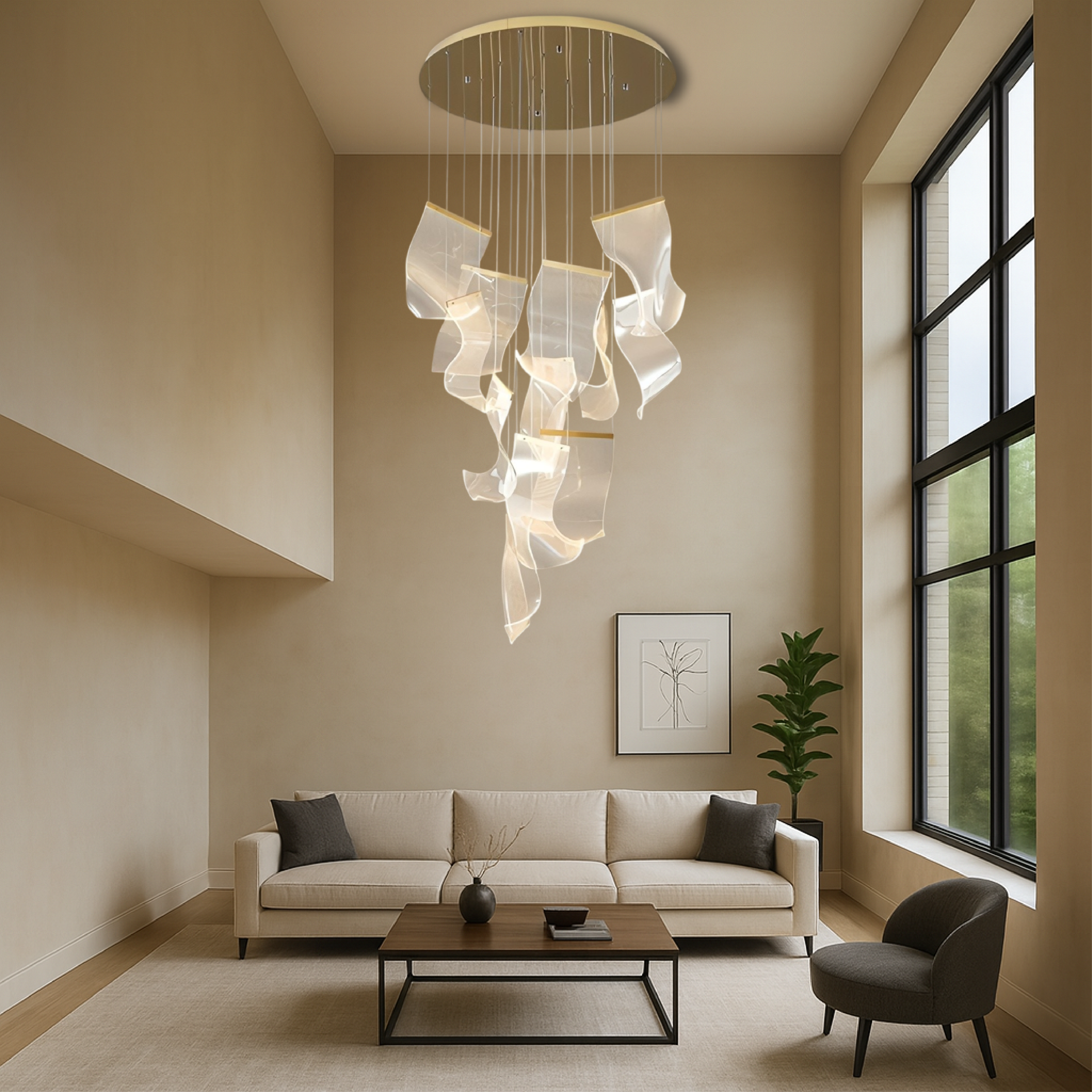 Lampadario per scale in acrilico dorato