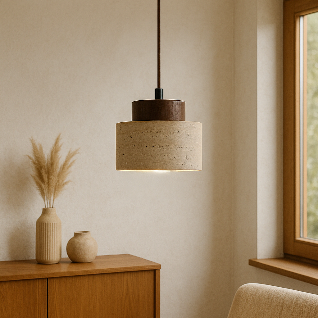 Lampada a sospensione in pietra di travertino