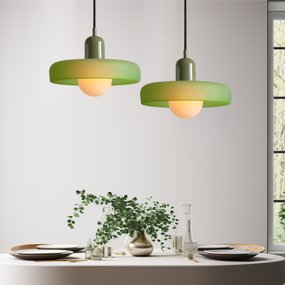 Suspension Bauhaus en Verre Coloré Vert Givré - Éclairage Artistique et Coloré do