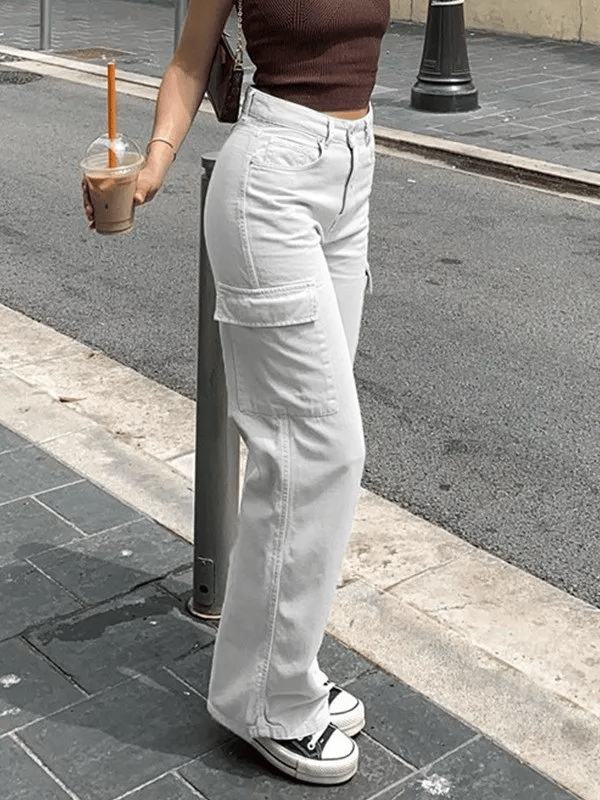 Pantalon cargo Lea en jean ajusté couleur Blanc - Confort et style décontracté pour une polyvalence maximale