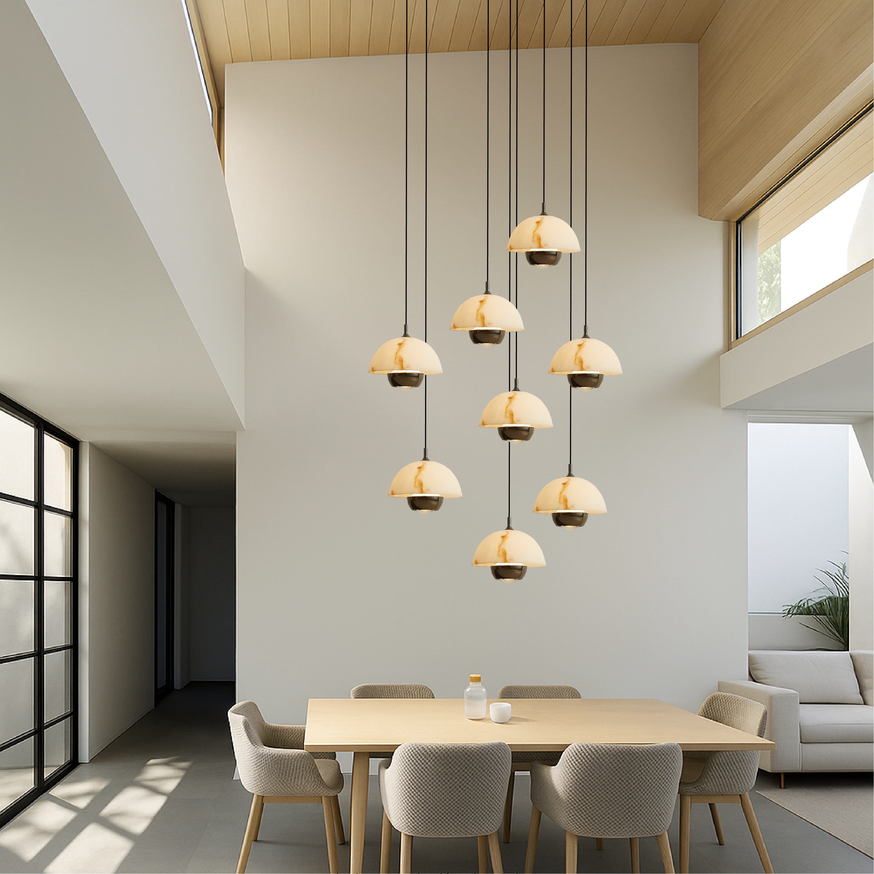 Lampadario per scale in marmo naturale a 8 teste