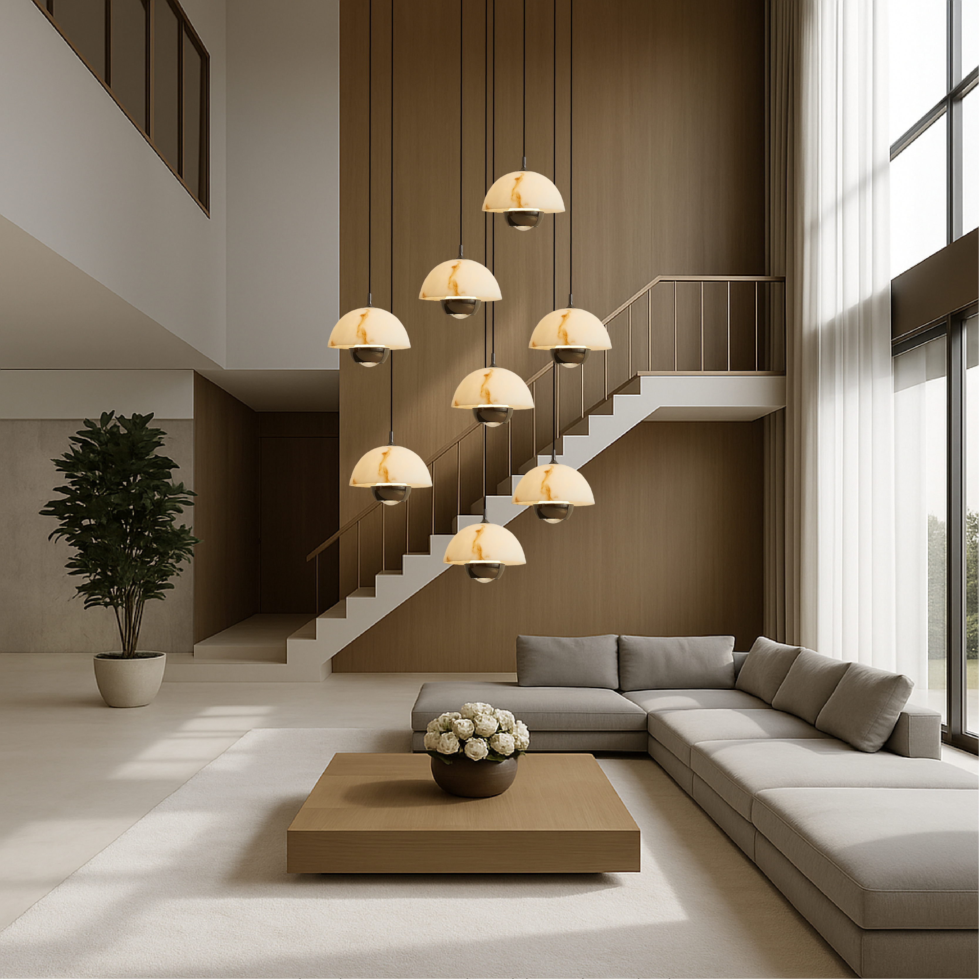 Lampadario per scale in marmo naturale a 8 teste