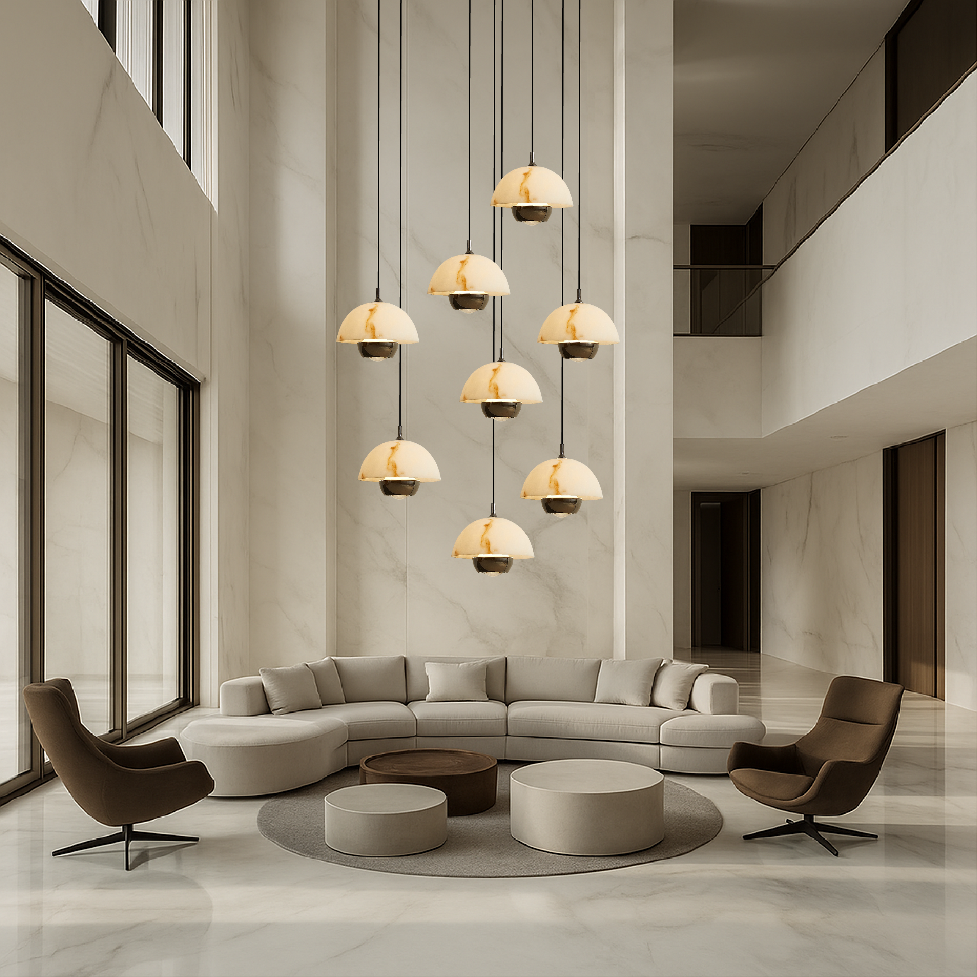 Lampadario per scale in marmo naturale a 8 teste