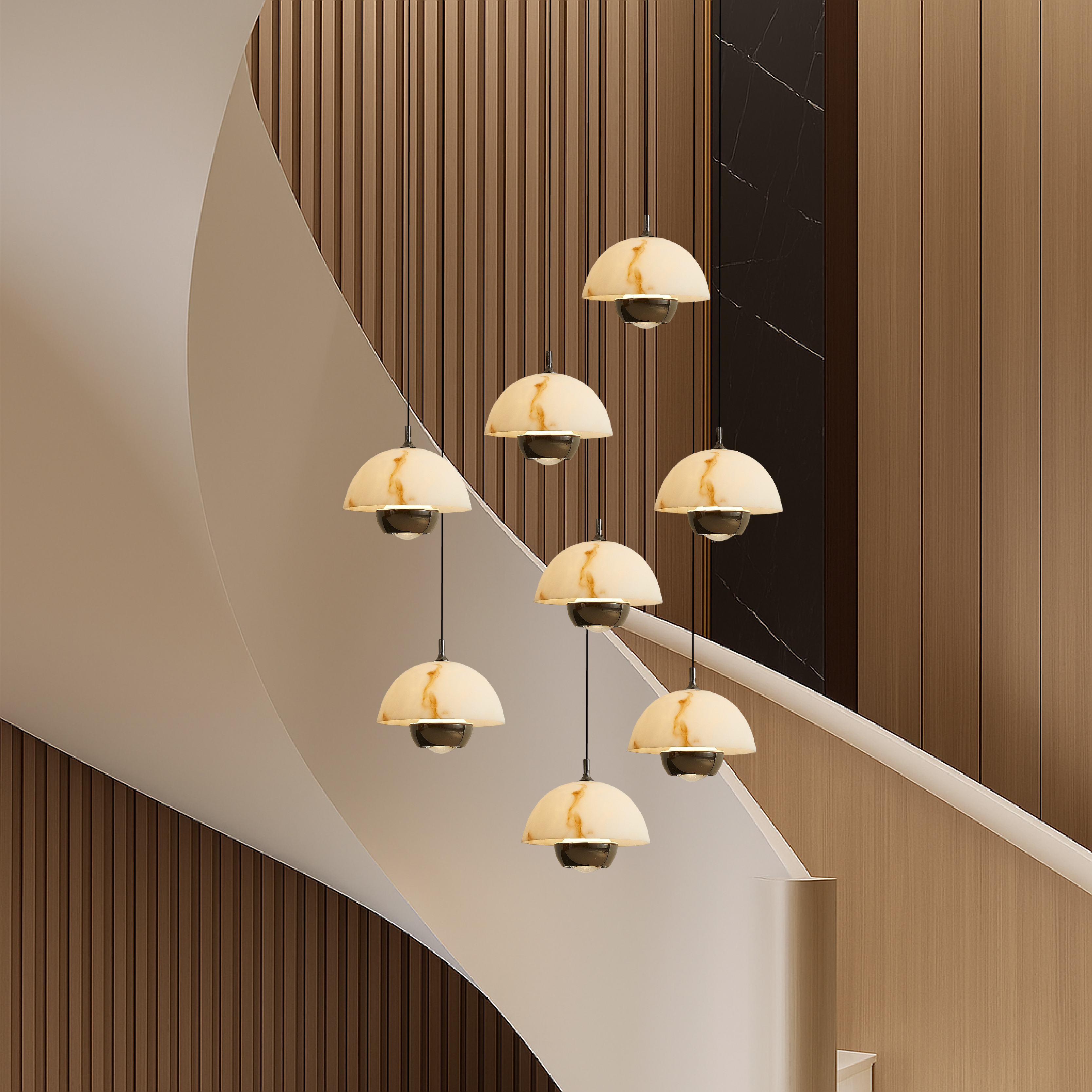 Lampadario per scale in marmo naturale a 8 teste