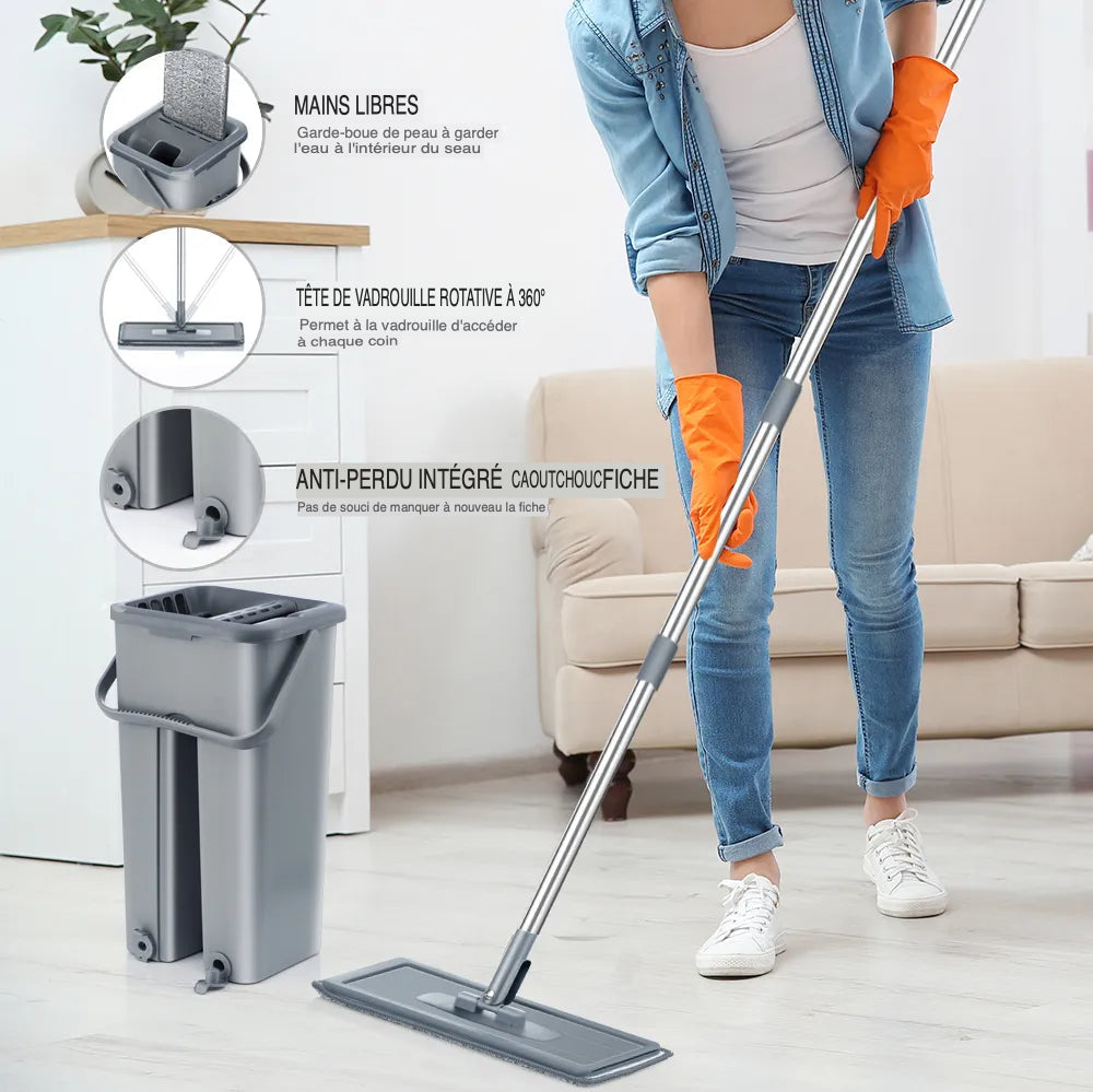 Mop de nettoyage automatique en microfibres - Hauteur ajustable pour un nettoyage simplifié