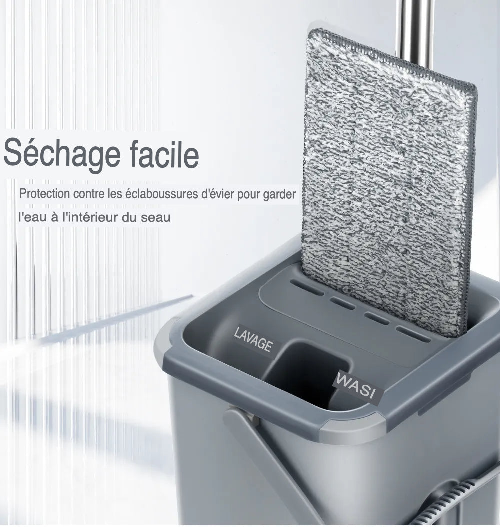 Mop de nettoyage automatique en microfibres - Réutilisable et rapide pour un nettoyage en profondeur