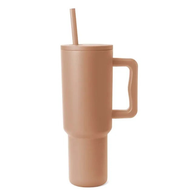 Mug Isotherme avec Paille - Gourde .2L Marron en Acier Inoxydable Sans BPA | Hydratation Pratique