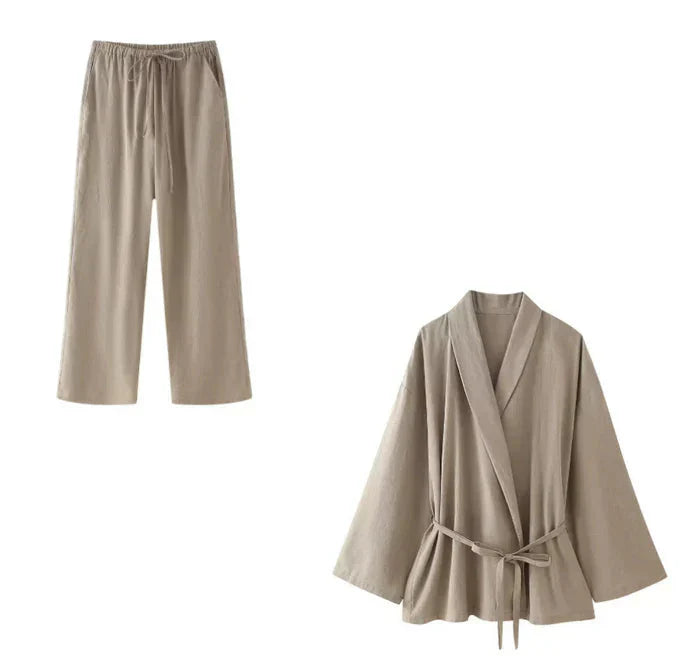 Ensemble Kimono Pièces Norma en Kaki - Tenue de Soirée Chic et Féminine trave
