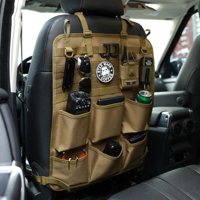 Organisateur Tactique pour Siège Arrière en Brun - Rangement Pratique et Moderne