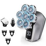 Rasoio 7D migliorato per uomini calvi - impermeabile con LED e testina supplementare per naso e barba