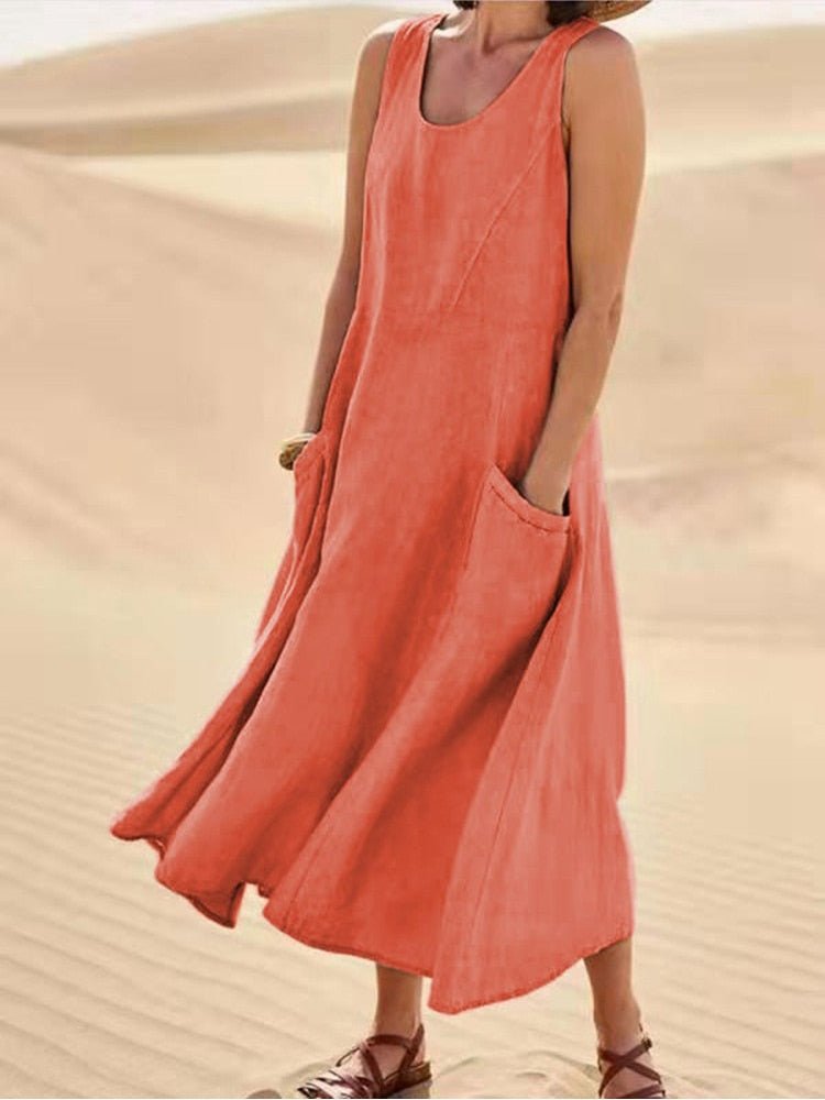 Robe d'été sans manches décontractée Seraphina Orange - Confort léger et élégance aérienne