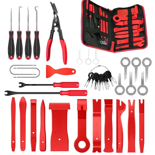 Ensemble de Outils de Démontage Rouge pour Garnitures de Voiture - Facilité et Protection Assurées