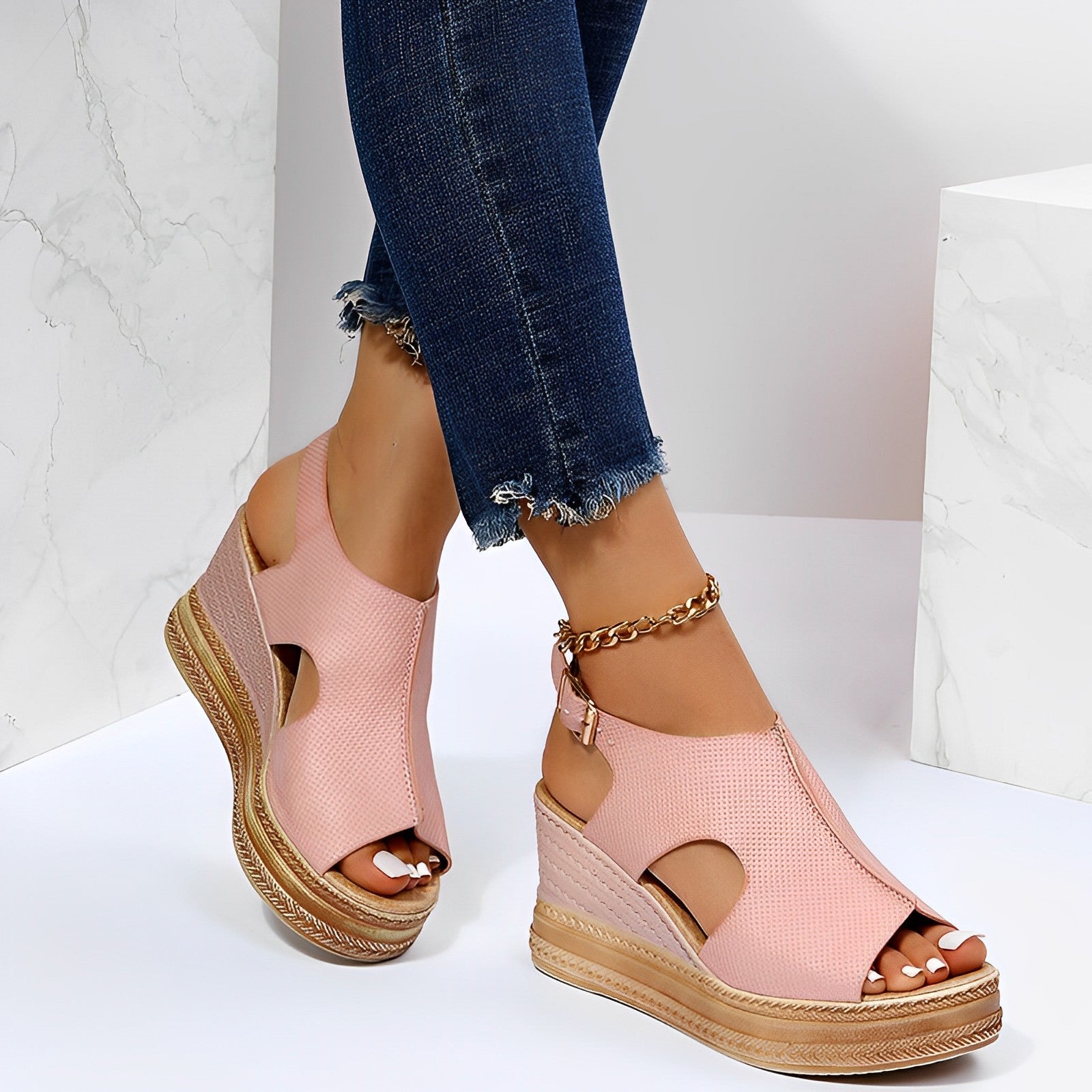 Sandales d'Été Scintillantes Sheila couleur Rose, anti-transpiration et design élégant