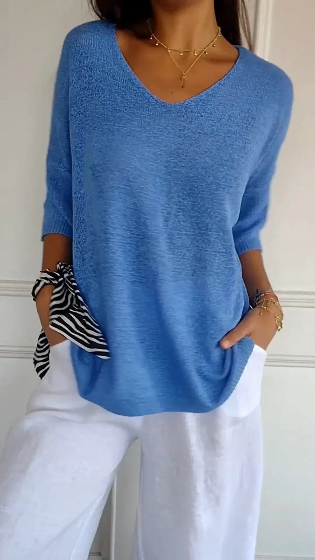 Top en tricot à col en V - Confort Luxueux et Élégance Intemporelle travel bo